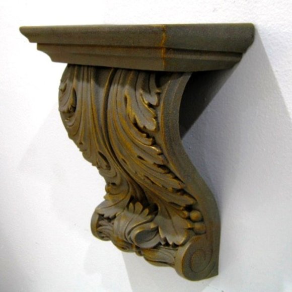 Corbel Wall Shelf #2 - Dark Tan and Gold - Plastic - Home Interiors Inc - Picture 1 of 12